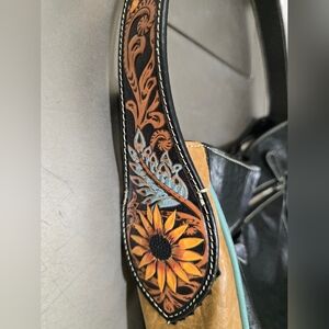 Woman's Black/Brown Leather- Like Purse With Flowers On Handles, Size 21x12x5